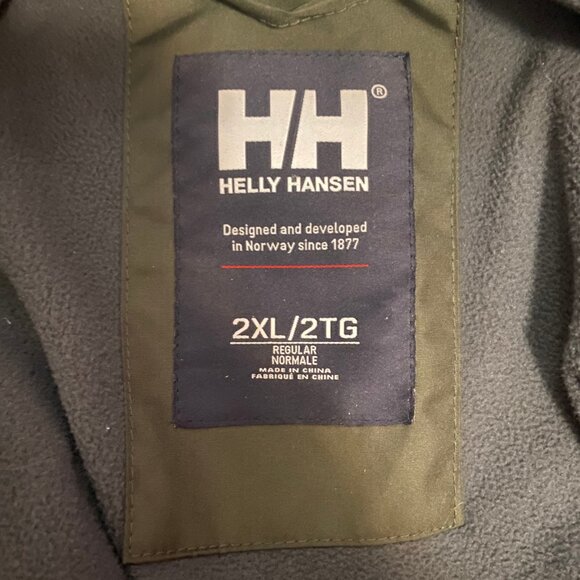 Helly Hansen Olive Green Hooded Waterproof Jacket Men’s 2XL – Outdoor Rain Shell - Picture 10 of 11